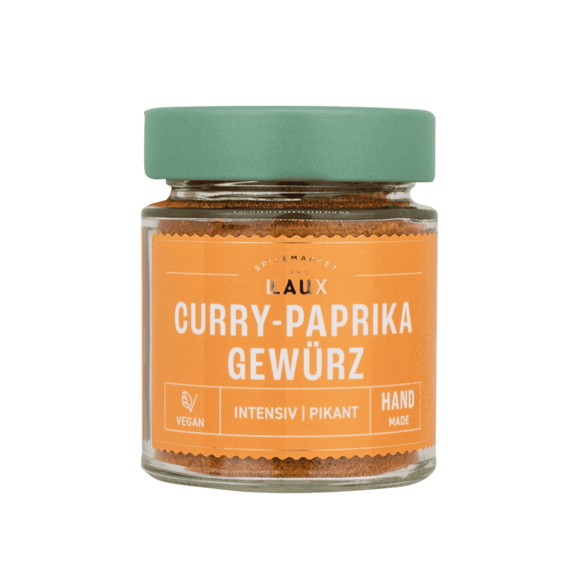 Curry-Paprika Gewürz im Glas mit grünem Schraubdeckel